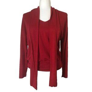 CAbi Tess Tee Top Size XS Tie V-Neck Style #3804 Red Stretchy Jersey Knit